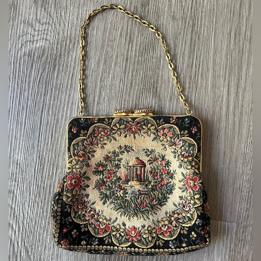 Vintage French Tapestry Needlepoint Tiny Gazebo Purse